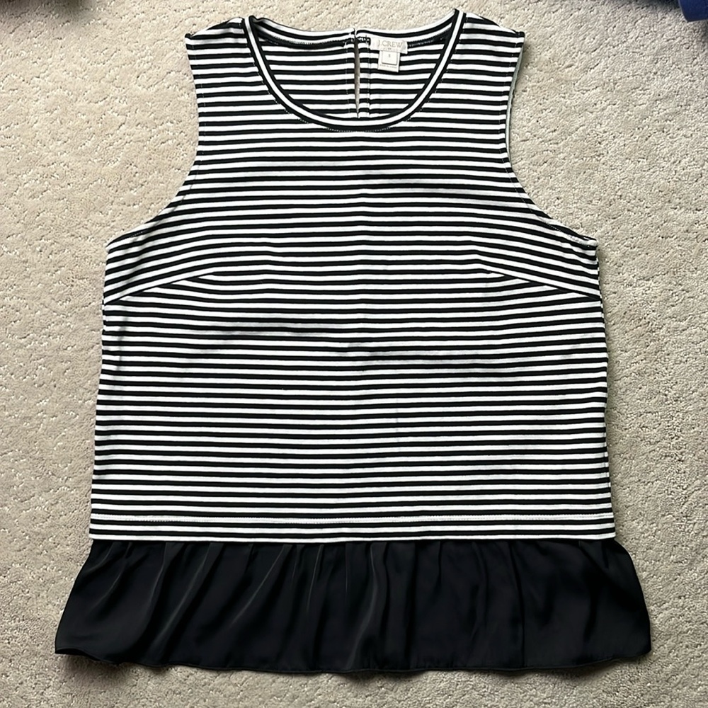 J. Crew Striped Ruffle Hem Structured Tank Sleeveless Top Black & White S